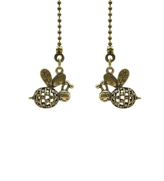 2Pcs Bee Ceiling Fan Pull Chain,12 Inches Decorative Fan String Pulls Charm Extension,3mm Diameter Beaded Ball Fan Pull Chains Extender Ornament with Connector(Bronze)