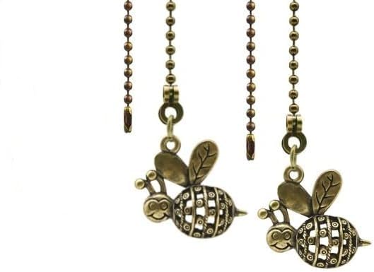 2Pcs Bee Ceiling Fan Pull Chain,12 Inches Decorative Fan String Pulls Charm Extension,3mm Diameter Beaded Ball Fan Pull Chains Extender Ornament with Connector(Bronze)