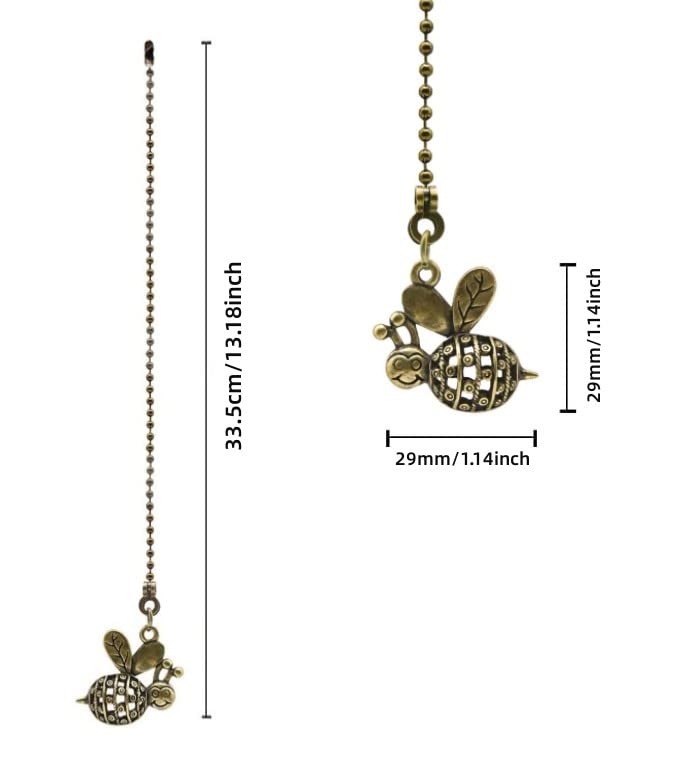 2Pcs Bee Ceiling Fan Pull Chain,12 Inches Decorative Fan String Pulls Charm Extension,3mm Diameter Beaded Ball Fan Pull Chains Extender Ornament with Connector(Bronze)