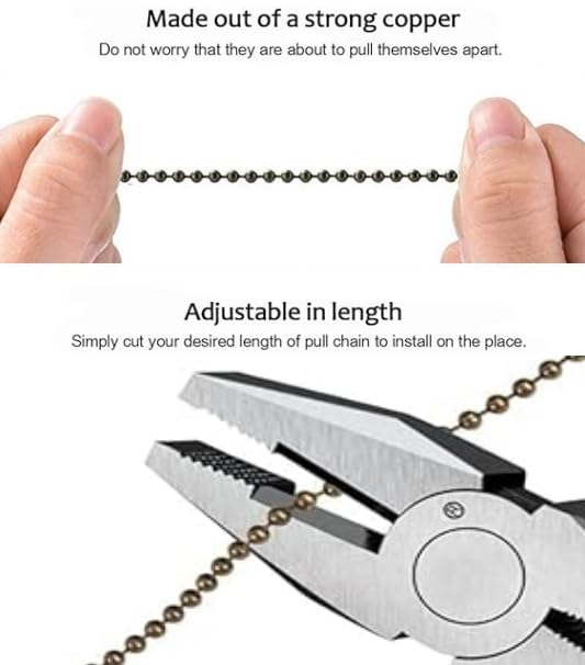2Pcs Bee Ceiling Fan Pull Chain,12 Inches Decorative Fan String Pulls Charm Extension,3mm Diameter Beaded Ball Fan Pull Chains Extender Ornament with Connector(Bronze)