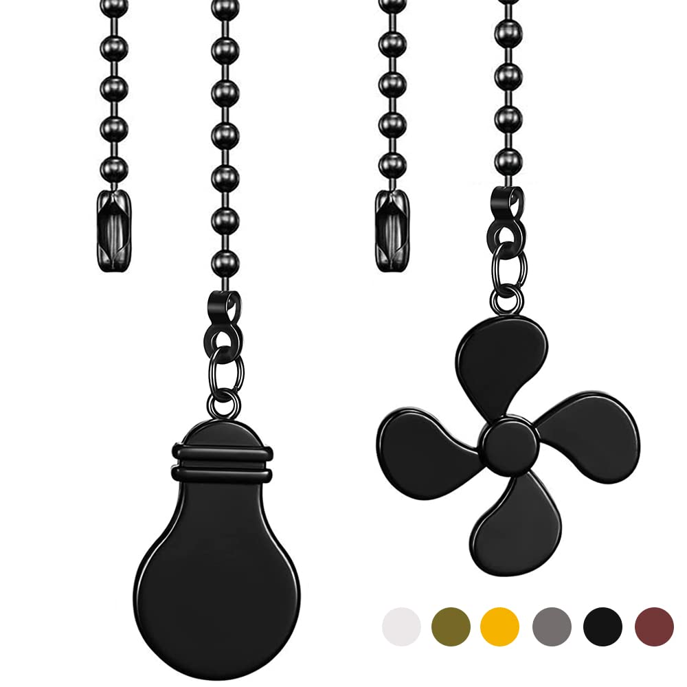Ceiling Fan Chain Extender Light Pull Chain Set, 12 Inch Ornaments Extension Chains with Decorative Light Bulb and Fan Cord for Ceiling Light Lamp Fan Chain,Black Copper Black Copper