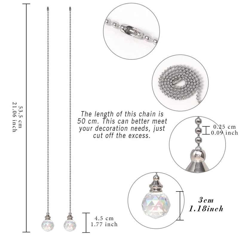 Ceiling Fan Pull Chain, 2pcs AB Coat 30mm Crystal Prism Ball Fan Pull Chain, Fan Pulls Set with Connector Ceiling Fan Pull Chain Ornaments Lighting Accessories