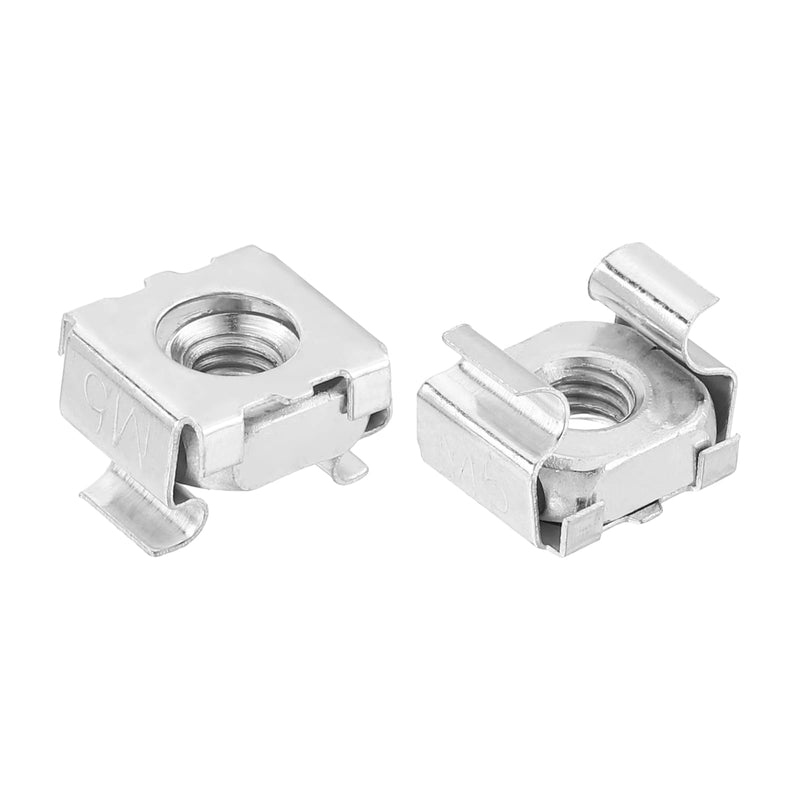 uxcell M5 x 0.8mm Cage Nut, 50Pcs Snap-in Cage Nuts, Carbon Steel Zinc Plated Metric Nut for Server Rack Cabinet, Silver 50