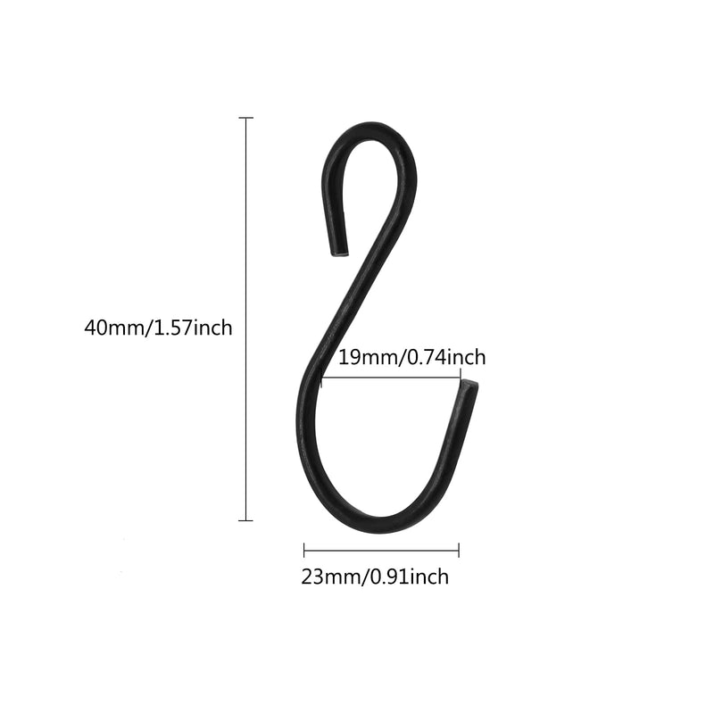 Luomorgo 40 Pcs S Shaped Hooks, 40 x 23mm/1.57" x 0.9" Mini Hanging Hooks Metal Hangers Ornament Hooks for Jewelry, Pot, Crafts, Plants (Black) 40 x 23mm/1.57" x 0.9"