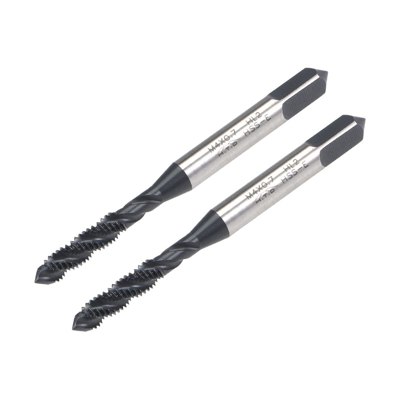 uxcell M4 x 0.7 Spiral Flute Thread Tap, Metric Machine Threading Tap HSS Nitriding Coated, Round Shank with Square End, H2 Tolerance, 2pcs M4 x 0.7mm