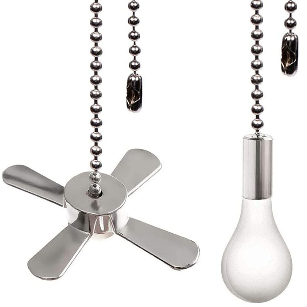 Ceiling Fan Pull Chain Ornaments Extension Chains with Decorative Light Bulb and Cord 13.6 Inches Fan Pull Chain Set For Ceiling Light Lamp Chain (Nickel) Pull Chain(Nickel)