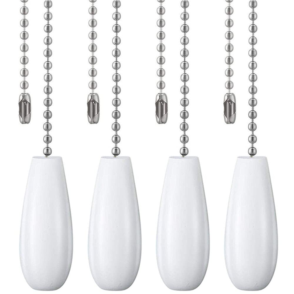 Ceiling Fan Chain Pulls Decorative Extension 12 Inches White Color Wooden Pull Chain Fan Pulls Set Ornaments for Ceiling Light Lamp Fan Chain 4 Pcs (Nickel) 4 pcs/set