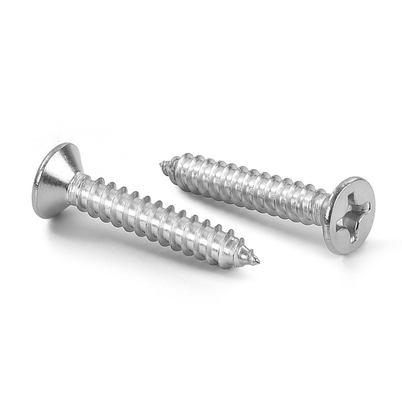 #10 x 1" Flat Head Sheet Metal Screws Wood Screws, Self Tapping, Stainless Steel 18-8, 50 PCS #10 x 1"