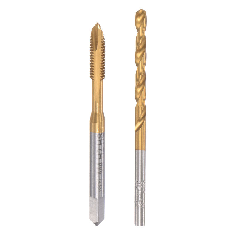 uxcell M4 x 0.7 Spiral Point Thread Tap and 3.3mm Twist Drill Bit Set, Metric Titanium Plated 6542 High Speed Steel Machine Screw Thread Tap Threading Tool