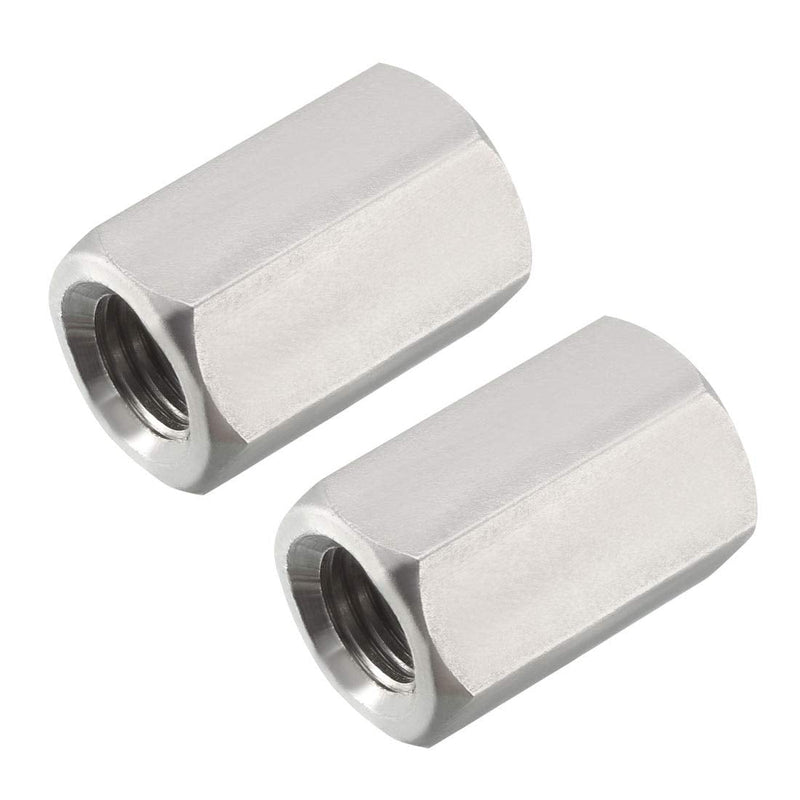 uxcell M12 X 1.75-Pitch 30mm Length 304 Stainless Steel Metric Hex Coupling Nut, 2 Pcs M12x30mm