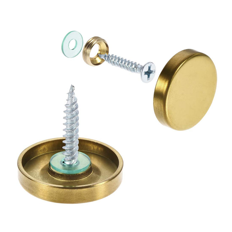 uxcell Mirror Screws, Decorative Cap Fasteners Cover Nails, Electroplated, Bright Golden 25mm/1" 4pcs 25 mm