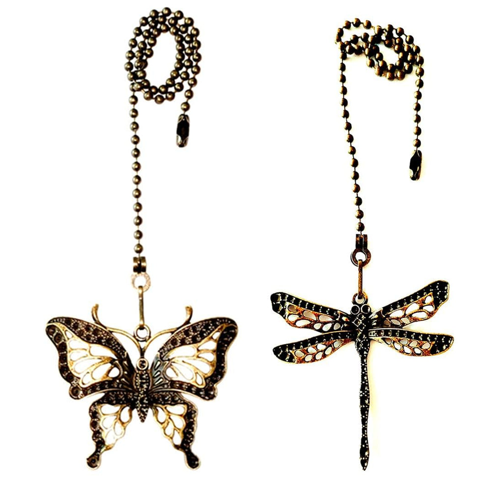 Ceiling Fan Pull Chain Ornaments Extension,12 Inches Lighting And Fan Beaded Ball Fan Pull Chain Extender with Connector, Dragonfly and Butterfly Ceiling Fan Pull Chain Set-2Pcs