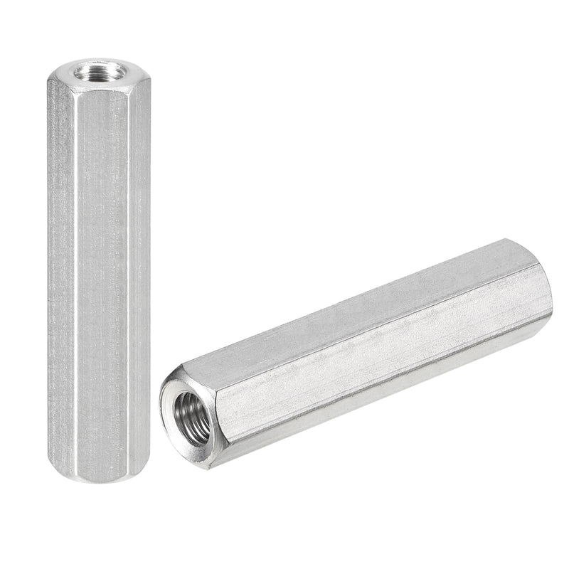 uxcell M8 x 1.25-Pitch 60mm Length Coupling Nuts, 2pcs 304 Stainless Steel Metric Hex Rod Coupling Nuts M8x60mm