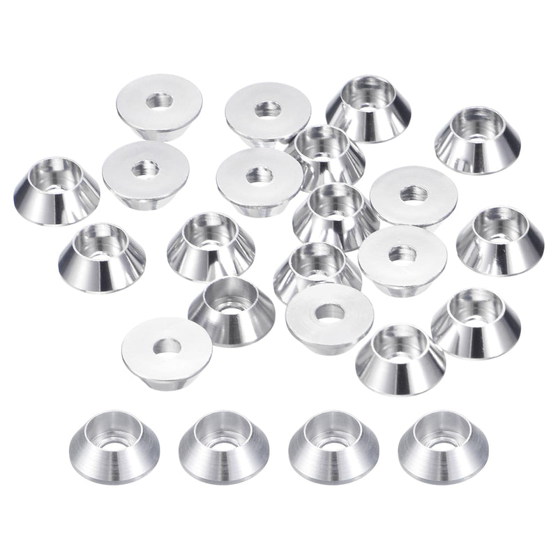 uxcell M3 Cone Cup Countersunk Washers, 50 Pcs Anodized Aluminum Gaskets Cup Head Washer Gasket, Cup Screw Counterbore Gasket for Mechanical Accessories Parts, Silver