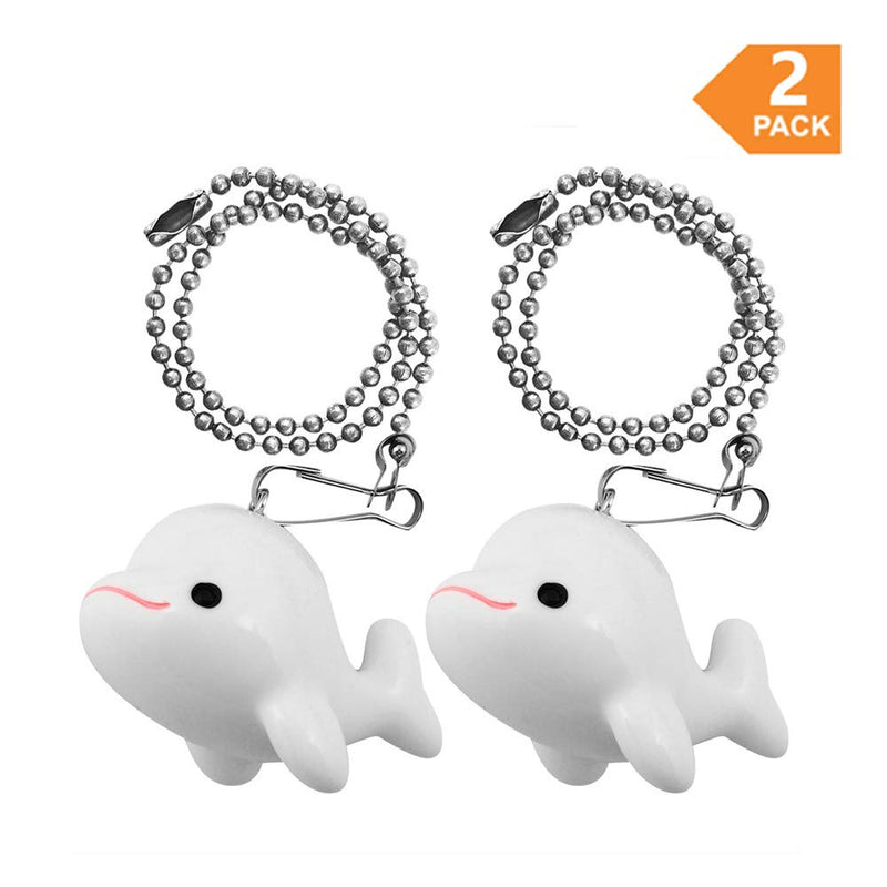 Ceiling Fan Pull Chain 2pcs Whale Fish Ornaments, Extra 2pcs Stainless Steel Extender Chains, Decorative Cute Light Pulls Gifts for Girls Kids Ocean Coastal Beach