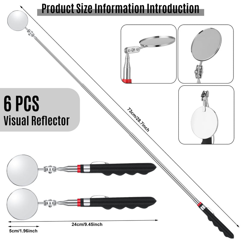 6-Pack Telescoping Inspection Mirrors - 30 Inch Retractable Mechanical Mirror Tools