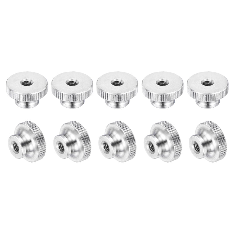 uxcell M5-0.8 Knurled Thumb Nuts, 10Pcs 304 Stainless Steel High Head Female Threaded Round Grip Knob Locking Nuts Fasteners Nuts, Silver 10