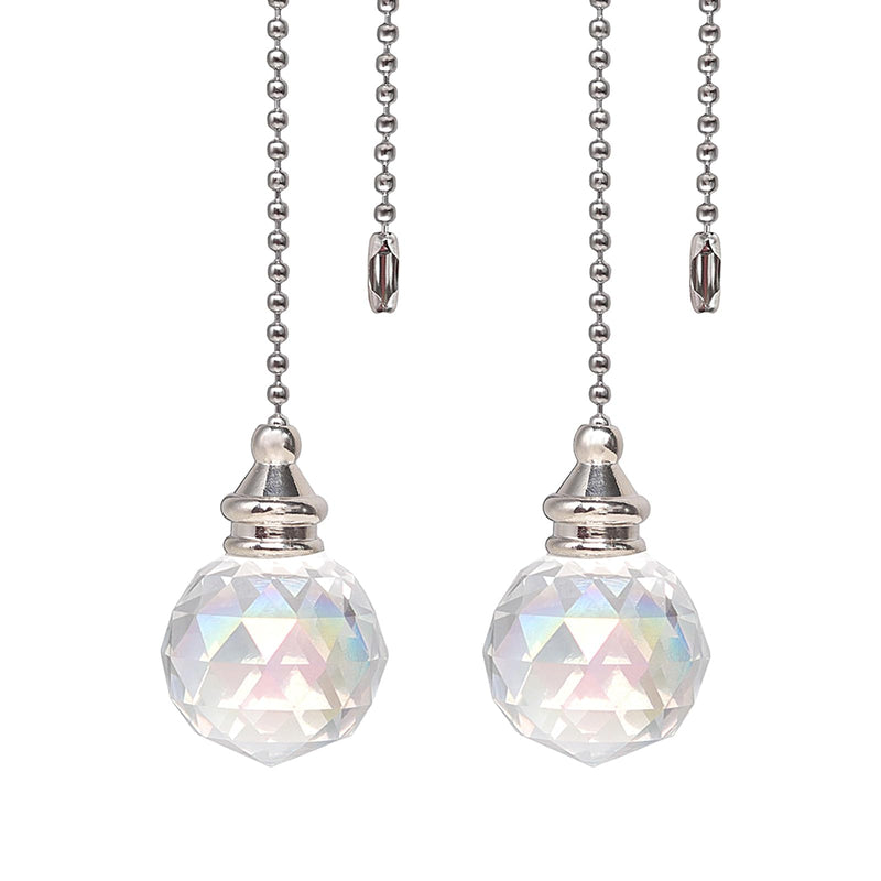 Ceiling Fan Pull Chain, 2pcs AB Coat 30mm Crystal Prism Ball Fan Pull Chain, Fan Pulls Set with Connector Ceiling Fan Pull Chain Ornaments Lighting Accessories