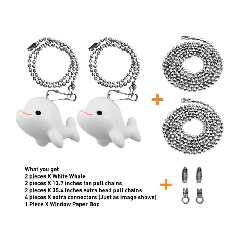 Ceiling Fan Pull Chain 2pcs Whale Fish Ornaments, Extra 2pcs Stainless Steel Extender Chains, Decorative Cute Light Pulls Gifts for Girls Kids Ocean Coastal Beach