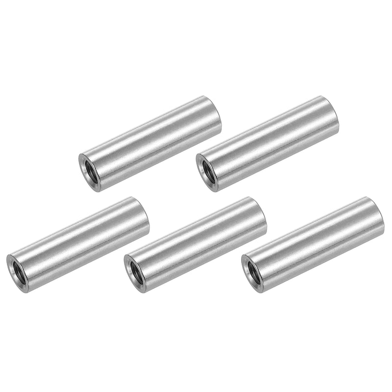 uxcell M8x1.25mm Round Coupling Nuts, 5 Pcs 304 Stainless Steel Connector Nuts Fasteners Rod Bar Stud 40mm for Industrial Construction Fasteners, Silver M8x1.25mm x 40mm