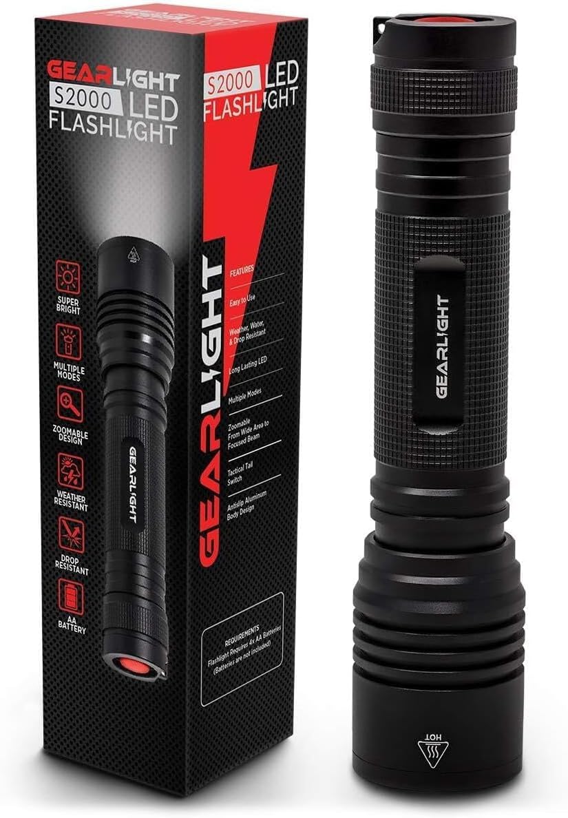 GearLight High-Powered LED Flashlight S2000 - Mid Size, Zoomable, Water Resistant, Handheld Light - High Lumen Camping, Outdoor, Emergency Flashlights