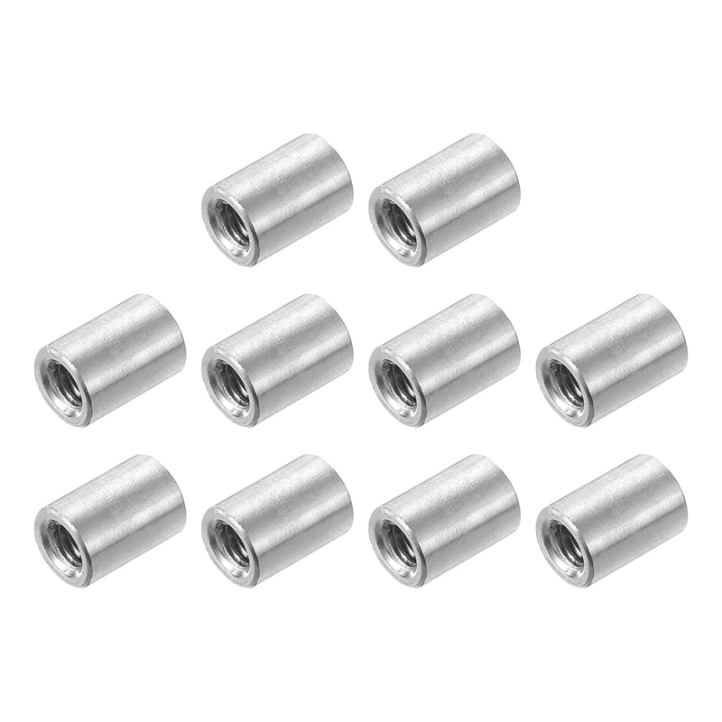 uxcell M4x0.7mm Round Coupling Nuts, 10 Pcs Carbon Steel Connector Nuts Fasteners Rod Bar Stud 10mm for Industrial Construction Fasteners, Silver M4-0.7 x 10mm