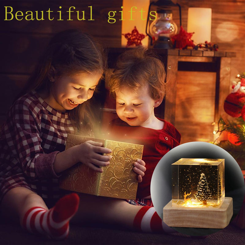 MACADAM Christmas Night Light, Christmas Tree Lamp, Epoxy Resin Night Light, Deer and Christmas Tree Ornaments Bedroom Living Room Decor for Festival