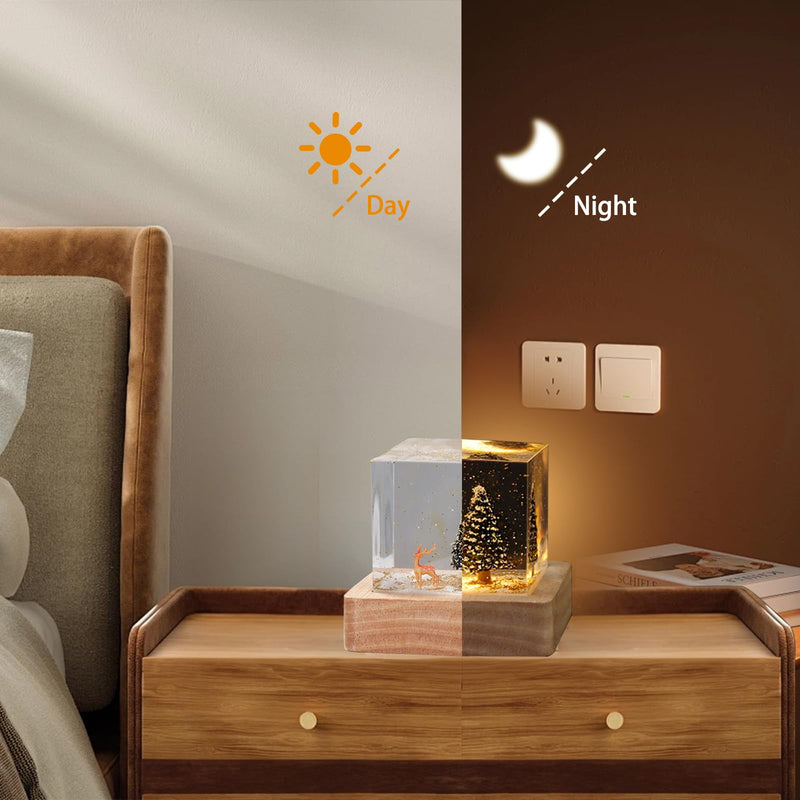 MACADAM Christmas Night Light, Christmas Tree Lamp, Epoxy Resin Night Light, Deer and Christmas Tree Ornaments Bedroom Living Room Decor for Festival