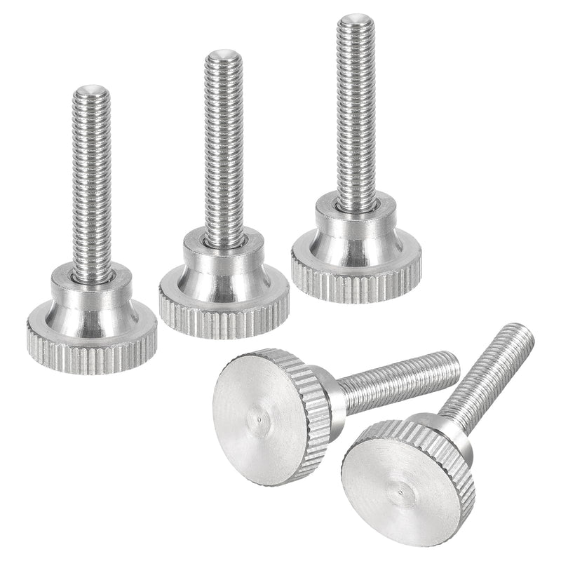 uxcell M5x25mm Knurled Thumb Screws, 5pcs 304 Stainless Steel Flat Knurled Head Thumb Screws Bolts with Shoulder Grip Knobs Fasteners