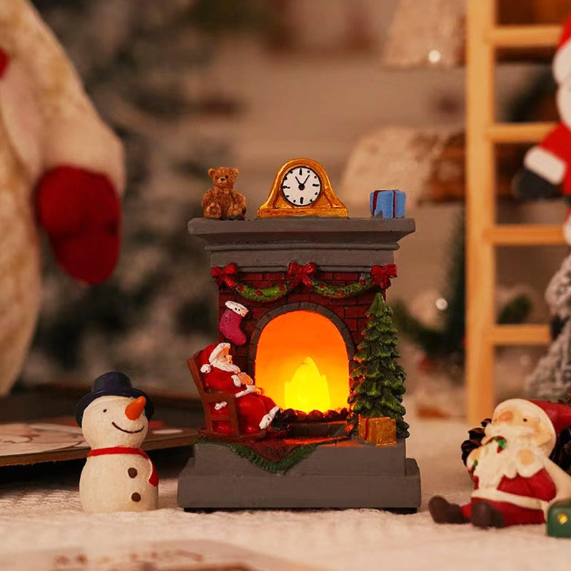 Christmas Santa Claus Fireplace Night Light Gift Decoration Ornaments,Santa Decor for Trees Desks and Shelves for Christmas Party Festive Home Decor