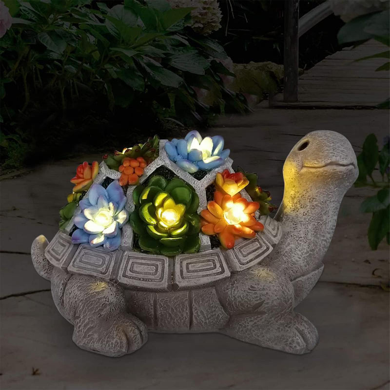 Nacome Solar Garden Outdoor Statues Turtle with Succulent and 7 LED Lights - Lawn Decor Tortoise Statue for Patio, Balcony, Yard Ornament - Unique Housewarming Gifts Grey Turtle