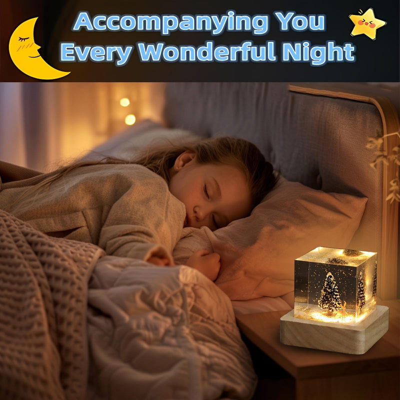 MACADAM Christmas Night Light, Christmas Tree Lamp, Epoxy Resin Night Light, Deer and Christmas Tree Ornaments Bedroom Living Room Decor for Festival