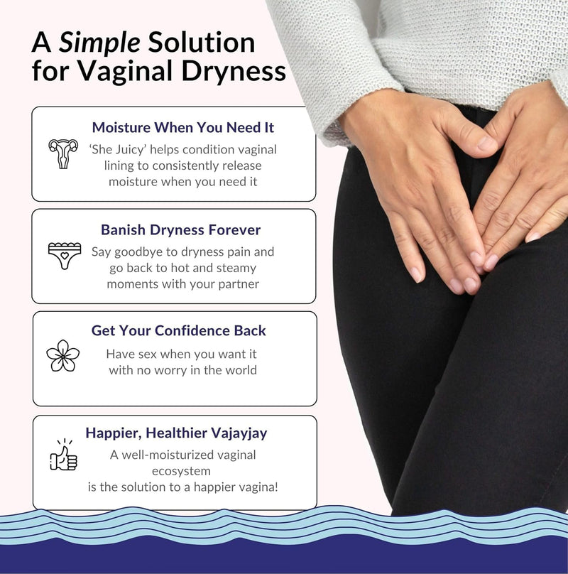 Flower Power She Juicy Vaginal Moisturizer - 60 ct for Vaginal Moisture and Lubrication - End Vaginal Dryness with Slippery Elm Bark - Made in USA