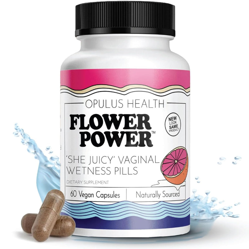 Flower Power She Juicy Vaginal Moisturizer - 60 ct for Vaginal Moisture and Lubrication - End Vaginal Dryness with Slippery Elm Bark - Made in USA