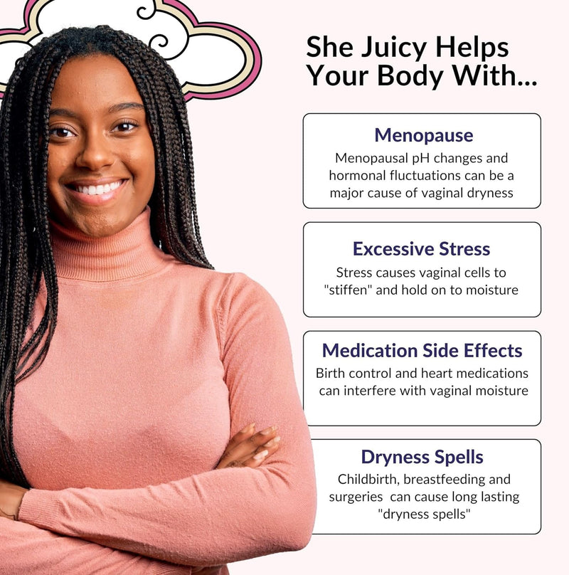 Flower Power She Juicy Vaginal Moisturizer - 60 ct for Vaginal Moisture and Lubrication - End Vaginal Dryness with Slippery Elm Bark - Made in USA