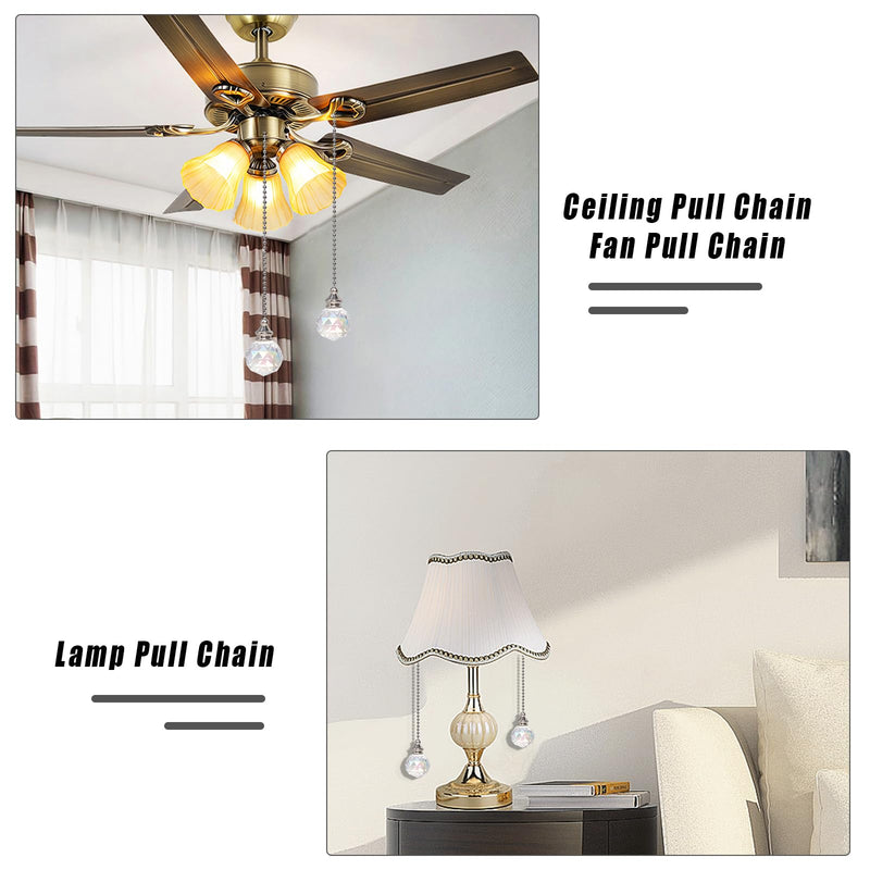 Ceiling Fan Pull Chain, 2pcs AB Coat 30mm Crystal Prism Ball Fan Pull Chain, Fan Pulls Set with Connector Ceiling Fan Pull Chain Ornaments Lighting Accessories