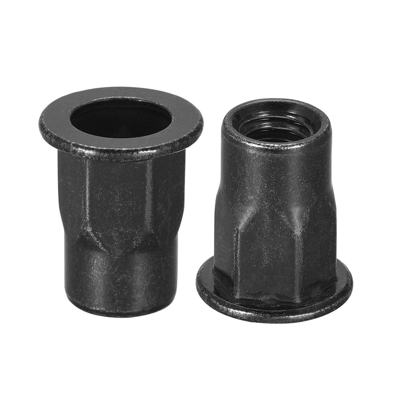 uxcell M6 Rivet Nuts, Thread Half Hexagonal Carbon Steel Zinc-Plated Flat Head Threaded Insert Nut Black 50Pcs