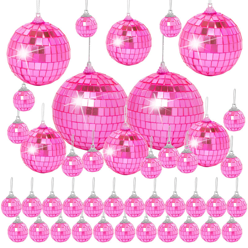 Pink Mini Disco Ball Decor: 42 Pack Hanging Mirror Ball Ornaments Different Sizes - Disco Balls Decorations Bulk for Party Christmas Tree Cake Room Birthday(1.2 Inch, 2 Inch, 2.4 Inch, 3 Inch) 1.2 Inch, 2 Inch, 2.4 Inch, 3 Inch