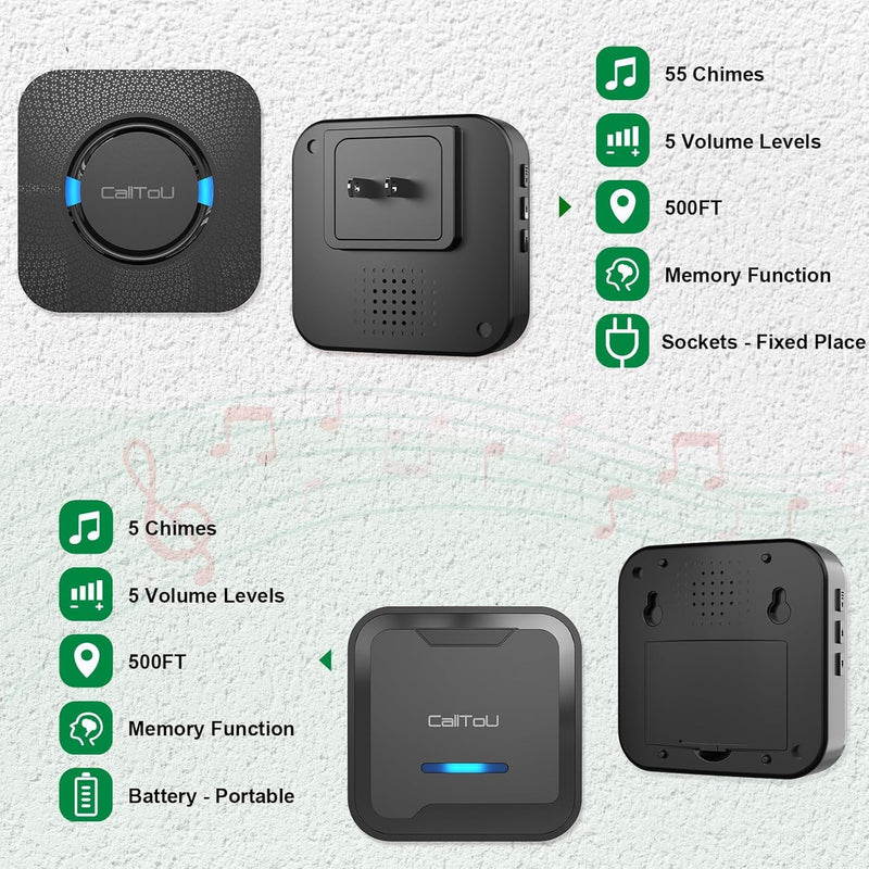 CallTou Door Alarms for Dementia, Wander Alert Door Alarm for Elderly Dementia /Patients/ Alzheimers, Wireless Door Chime Elderly Monitoring, Door Open Chime for Caregiver Home Care, Black