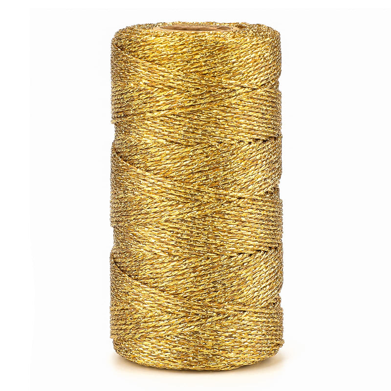 jijAcraft 328 Feet Gold String Twine - 1.5mm Metallic Ornament Thread Gift Wrapping - Inelastic Macrame Glitter Gold Cord for Crafting, Wedding Gift Package, DIY Presents Wrapping Decoration