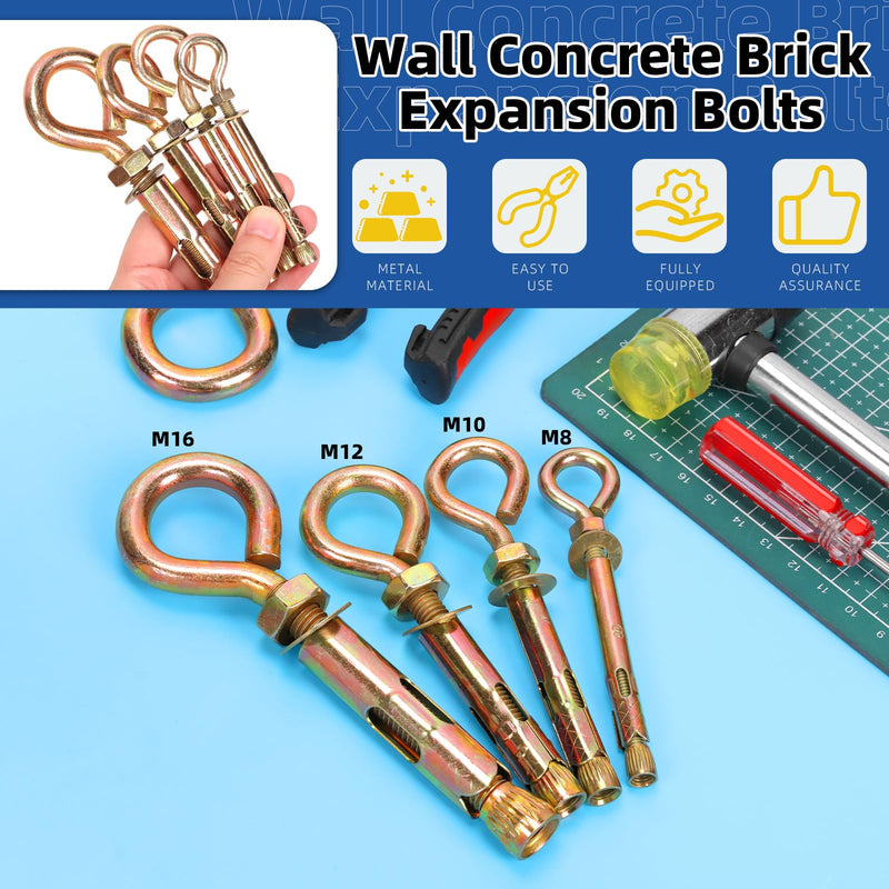 4-Piece M12 Concrete Eye Bolt Set – Heavy Duty Shoulder Screws, Zinc-Plated, For Masonry & Brick Walls