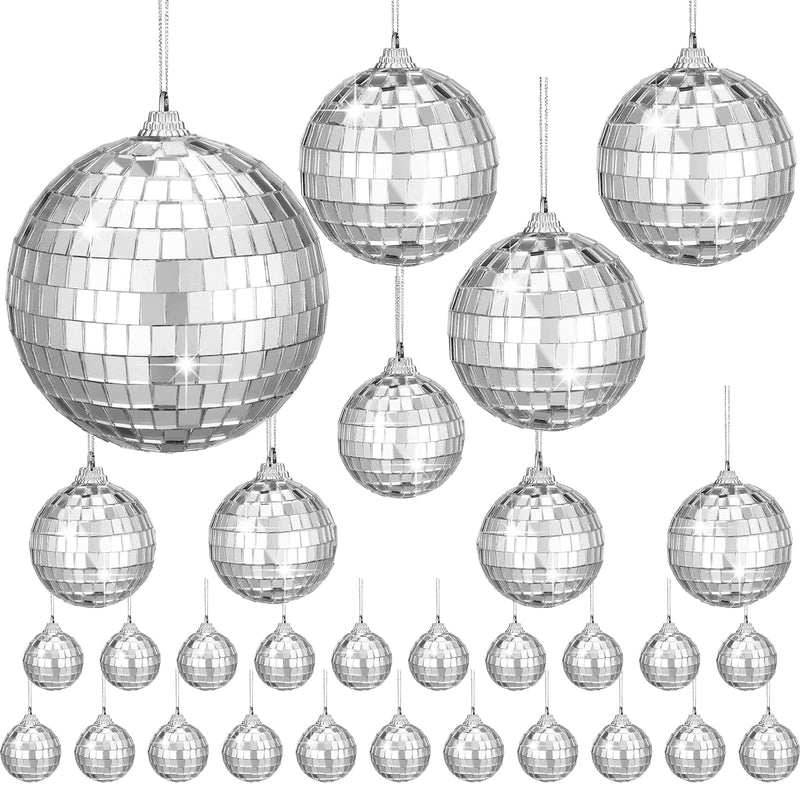HyDren 30 Pcs Mini Disco Ball Hanging Mirror Reflective Disco Ball Ornaments Decorations for Wedding Party Cake Decor(3.15/2.36/1.57/0.79 Inches) 3.15/2.36/1.57/0.79 Inches