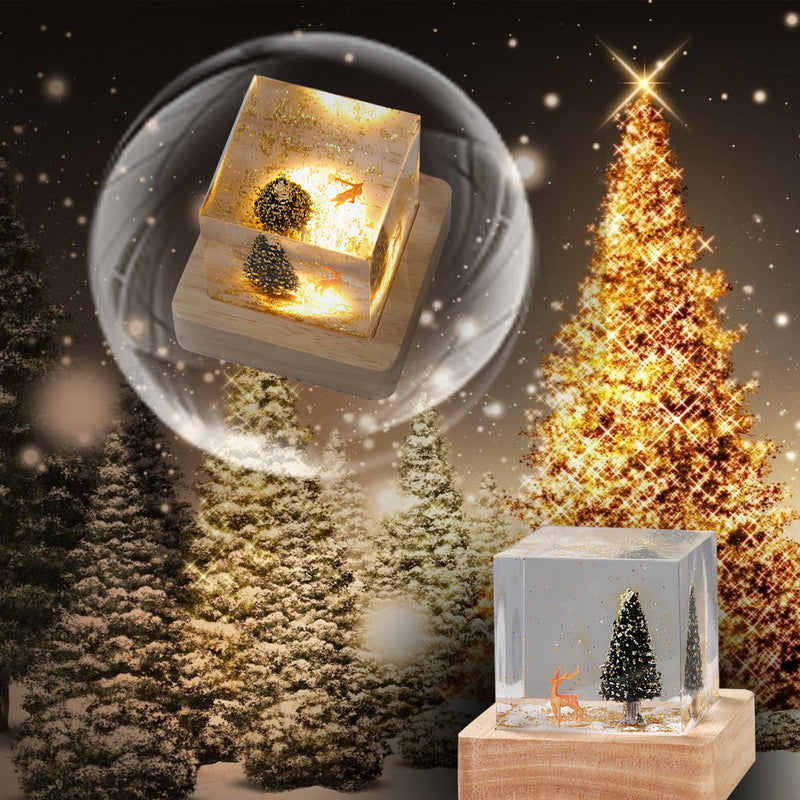 MACADAM Christmas Night Light, Christmas Tree Lamp, Epoxy Resin Night Light, Deer and Christmas Tree Ornaments Bedroom Living Room Decor for Festival