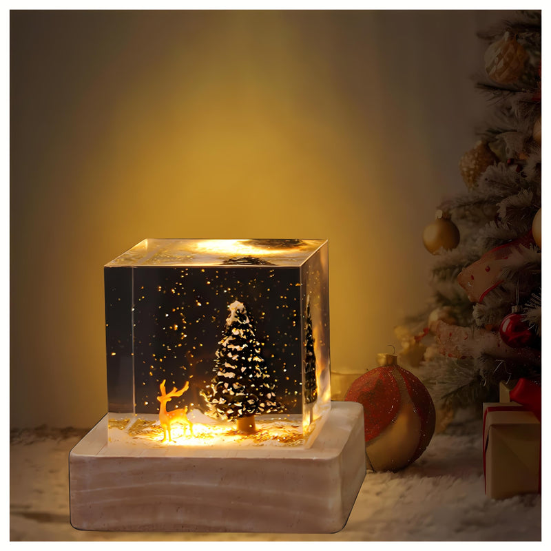 MACADAM Christmas Night Light, Christmas Tree Lamp, Epoxy Resin Night Light, Deer and Christmas Tree Ornaments Bedroom Living Room Decor for Festival