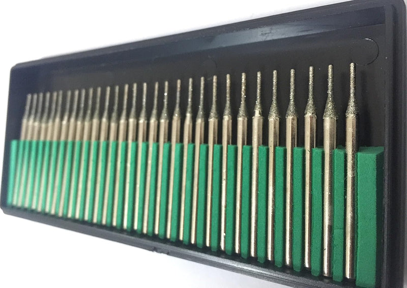 1mm Diamond Drill Bit Jewelry Beach Sea Glass Shells Gemstones 1/24 Inch Tip Bur 1/8 inch Shank Dremel Compatible Burr Lapidary 30 Pieces Case Set
