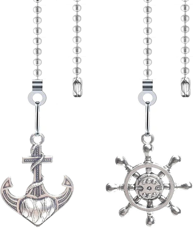 2Pcs Ceiling Fan Pull Chain Extender, 12Inch Anchor Wheel Fan Pull Chain Extension Set, Ceiling Fan Pull Chain Ornament with Ball Connector, Fan Chain Pulls Decorative for Ceiling Fan Light(Nickel) Nickel - NewNest Australia
