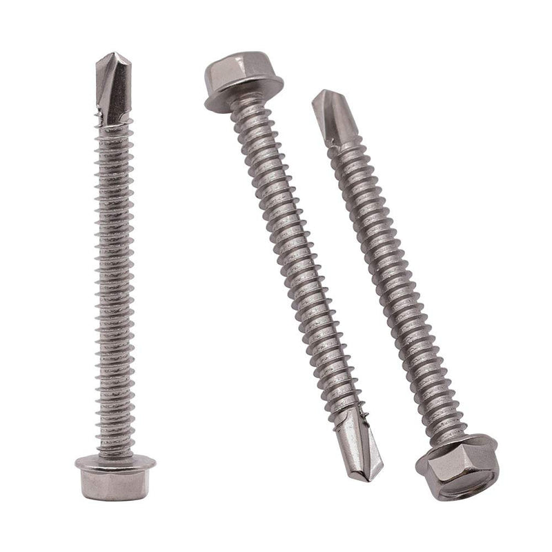 #10 x 2-1/2" (50 Pack) Hex Washer Head Self Drilling Screws (1/2" to 2-1/2" Available), Hex Drive, Flange Hex Self Tapping Screws, 410 Stainless Steel Sheet Metal Screws, No Pre-drilled Needs #10 x 2-1/2" 50