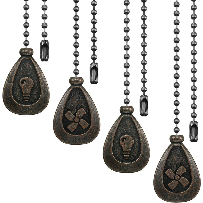 4 Pieces Ceiling Fan Pull Chain Extender Ornament 12 Inch Ceiling Pull Chain Extension Classic Drop Shaped Pendant Beaded Ball Cord for Fan light lamp decorative with Connector(Black Copper) Black Copper