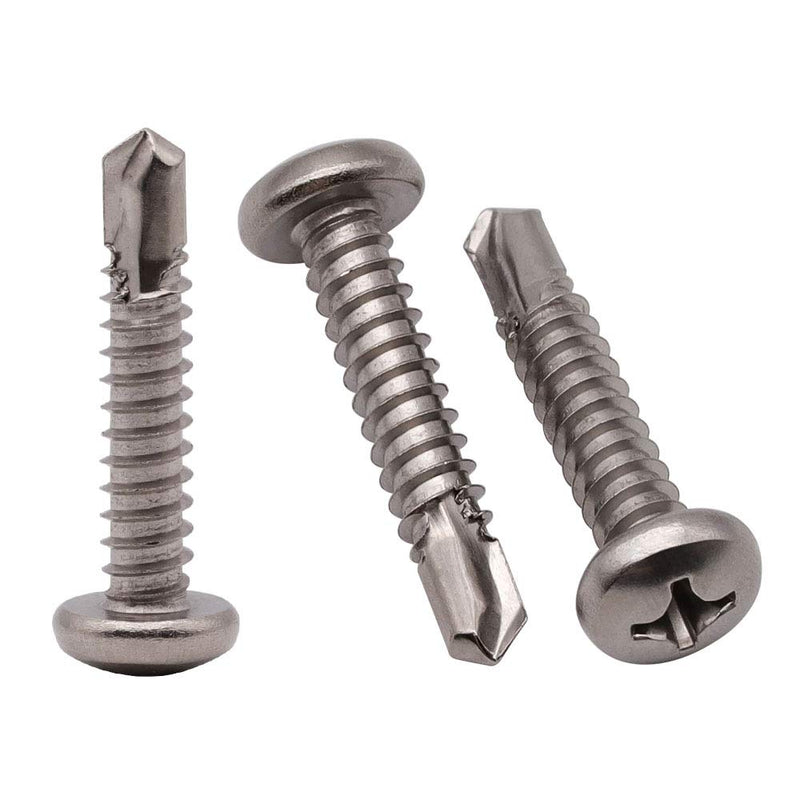 #8 x 1/2" (100 pcs) Pan Head Self Drilling Screws, Phillips Drive Self Tapping Screws, Sheet Metal Screws, 410 Stainless Steel, Full Thread with Drilling Point, No Pre-drilled Needs #8 x 1/2" 100