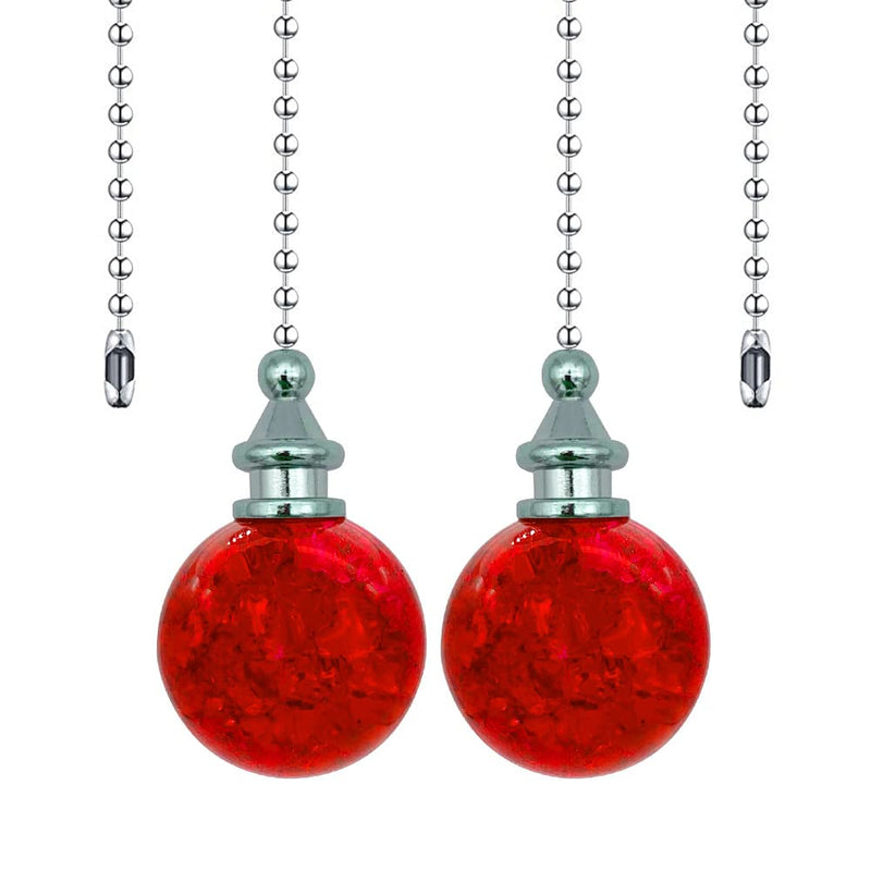 2 Pack Dotlite Crystal Ceiling Fan Pull Chain Accessories, Decorative Fan String Pulls Pendant Extension, 12 Inches Beaded Ball Fan Pull Chains Extender Ornament with Connector for Fan Lamp (Red) Red